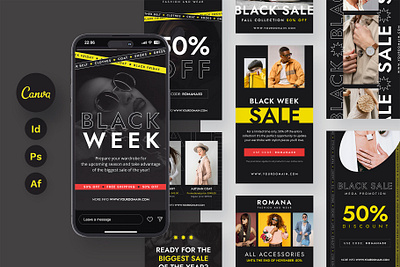 Fashion Black Friday Instagram Templates Social Media Marketing banner template black friday black week canva instagram canva template cyber monday download now envato elements etsy indesign template instagram design instagram marketing instagram post template instagram story template instagram template promotion banner sale social media marketing social media template stories template