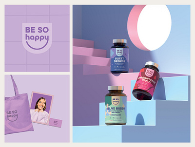 Be So Happy Branding and Packaging Design - Supplement 3d animation app brand brand identity branding design graphic design happy healthy icons illustration logo logo design medicine motion graphics packaging supplement ui vitamin