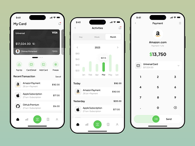 A modern bank card for a modern world amount app application balance details bank banking card cash credit card crypto finance financial fintech loading minimal mobile payment tools transaction wallet