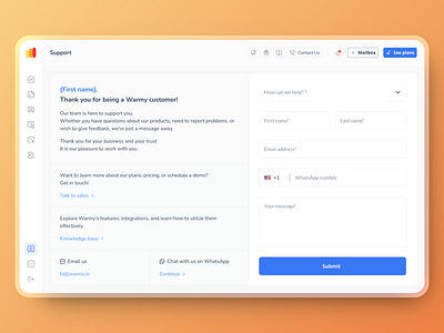 Warmy - Support Form UI branding ui