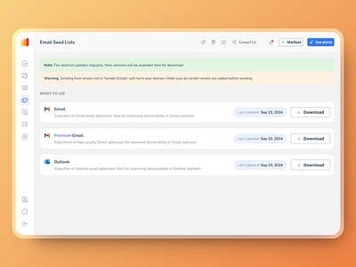 Warmy - Email Seed Lists UI branding ui