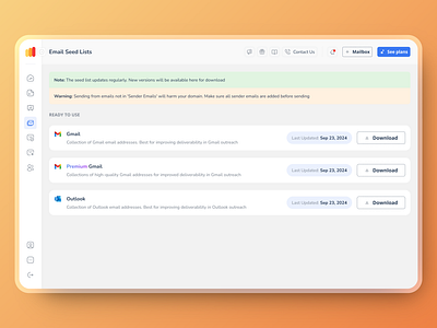 Warmy - Email Seed Lists UI branding ui