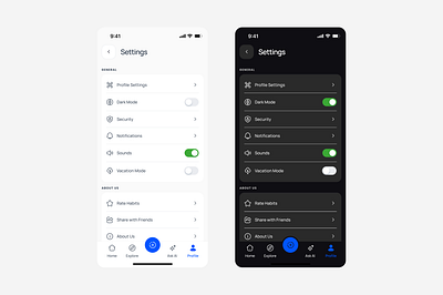 Settings screen app dailyui design ui ux