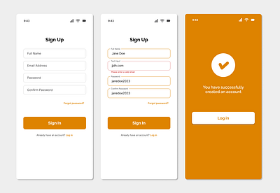 Sign-up screens error error handling form log in onboarding sign in signup ui ui design validation