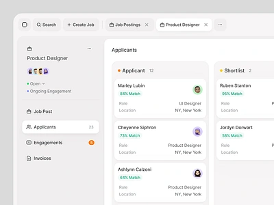 Applicants Board app application board cards clean dashboard figma kit job board kanban navigation sidebar topbar ui ui kit user card user interface ux