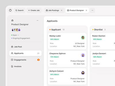 Applicants Board app application board cards clean dashboard figma kit job board kanban navigation sidebar topbar ui ui kit user card user interface ux