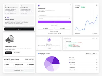 Blank 2.7 | Widgets 3d analytics cards chart clean components cta design design system interface layout minimal purple ui ui kit web web design widget