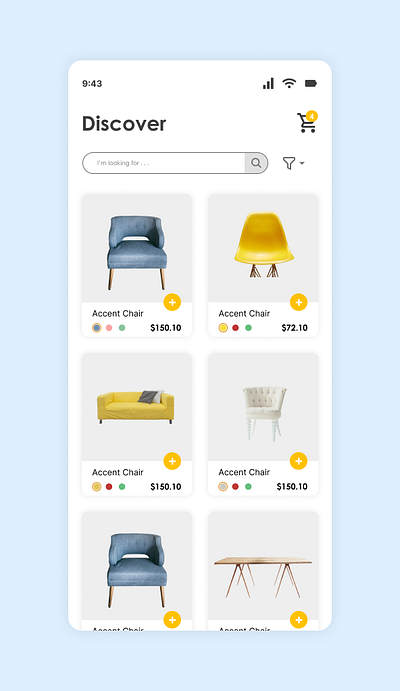 Product Listing Page for an Ecommerce Mobile App design ecommerce furniture mobile app product list ui