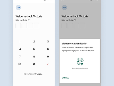 User Authentication Page for a Fintech Mobile App authentication biometric design fingerprint fintech mobile onboarding password sign in ui