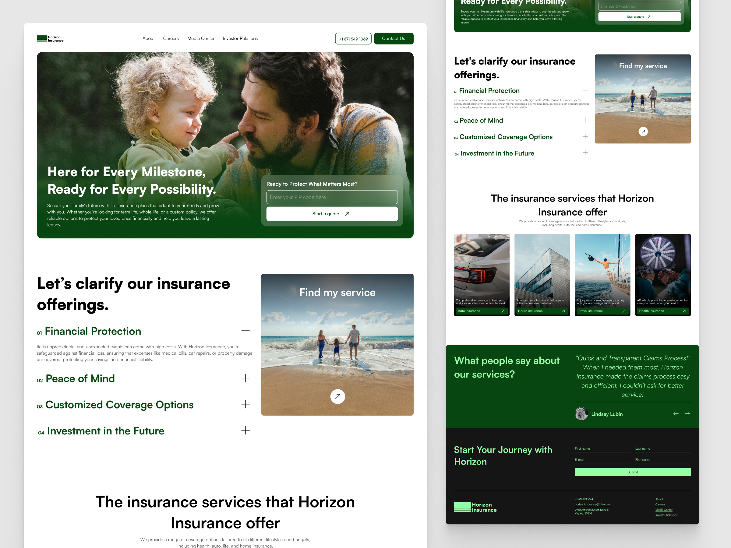Horizon insurance website clean design figma green insurance interface design landing logo minimal service ui ux web website