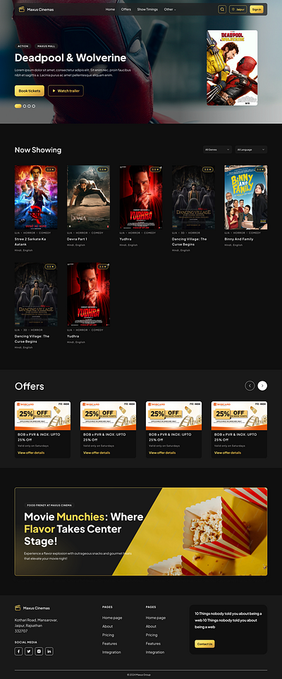 Cinema Website Design booking cinema cinema website elearning movie website movies theatre website ticket booking ui ux web design website