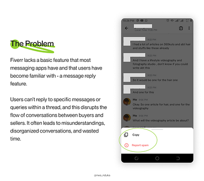 Mini UX Case Study - Fiverr Message Reply Feature case study chat design fiverr message mini ux case study mobile app reply ux ux case study