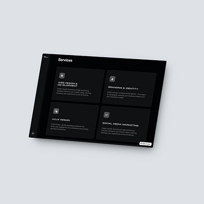 Services bento cards design experiment. clean dark graphic design minimalist ui webdesign