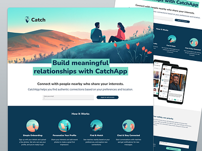 CatchApp Landing Page ai branding dating design desktop figma graphic design illustration landing page midjourney ui ux web