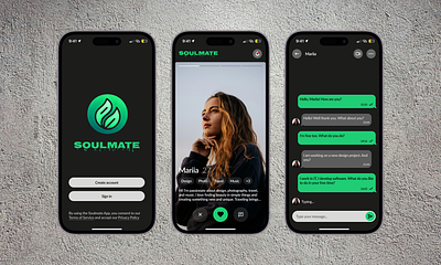Soulmate • Dating App appdesign branding darkmodeui dating app graphic design logo mobile app mobile design prototyping ui user experience user interface ux wireframing