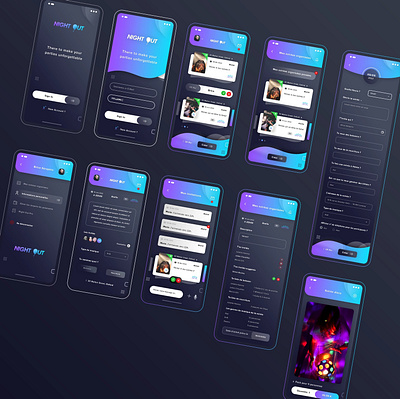 Night Out Hybrid App blue sea brand branding graphic design icon set icons designer illustrator ai nav navigation menu user profile night out pack disco party party party invitation photoshop psd print designer senior designer typo typography ui ux ui ux designer