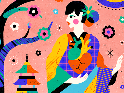 Japanese Spring Kimono abstract adobe illustrator culture design editorial fashion flower geometric graphic design heart illustration japan japanese nature oriental pattern texture vector woman