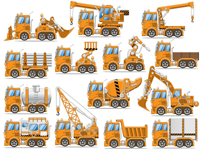 Set of cars for construction. different equipment industrial lorry machinery