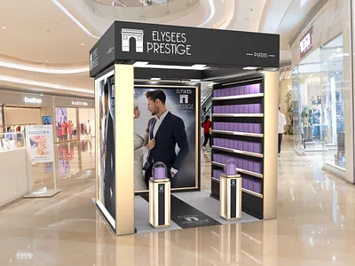 Elysee Prestige Pop-Up Store 3d branding graphic design interior design pop up stand pop up store