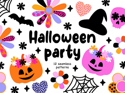 Halloween party. Seamless patterns design fabric graphic halloween halloween party halloween pattern hippie kids pumpkin style vector