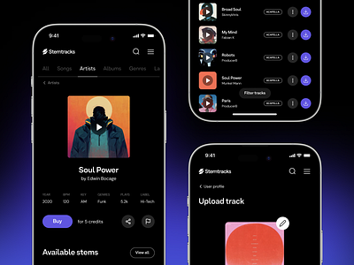 Stemtracks app application audio player beat dark theme fireart fireart studio interaction interface mobile music music app music player player product design responsive stem ui ux uxui