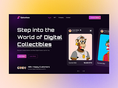 Digital NFT's Platform branding dark dark design design graphic design landing page minimal nft typography ui ui design website