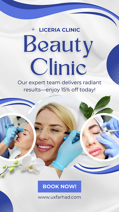 Blue and White Modern Beauty Clinic ads ads animation banner facebook ads graphic design motion graphics poster product adds social media ads video ads