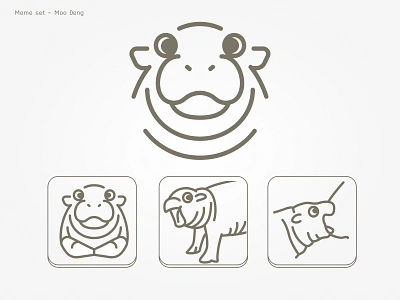 Moo Deng set! icons illustration line meme moo deng ui vector