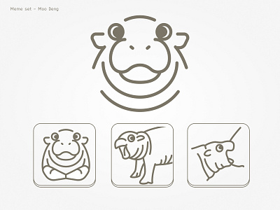 Moo Deng set! icons illustration line meme moo deng ui vector