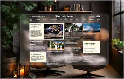 Apple vision pro spatial Online News Portal Design applevisionpro augmentedreality designcommunity designthinking innovation iso news portal design landing page online news design online news portal patialdesign spatial ui design ui uiux design user interface design ux design vision pro website design