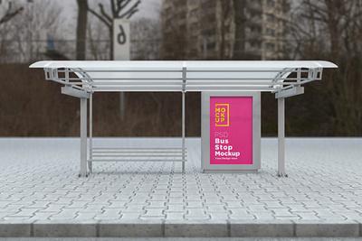 Bus Stop Signage Product Mockup advertisement billboard blank board city commercial magazine mockup poster station stop street white