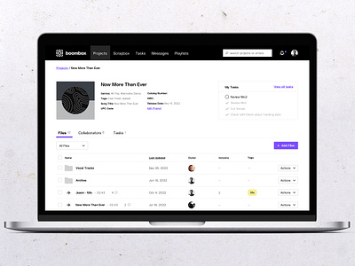 Boombox - Project Dashboard app app design application collaboration dropbox files interface list music ui upload ux web design