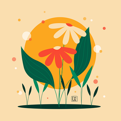 Joy in spring flowers illustration nature spring sun vector illustration