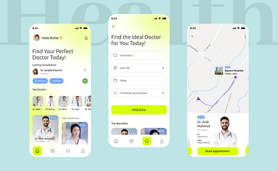 Health Care App UI/UX Design app uiux health healthcare hospital htech medical medicine pharmacy uiux design