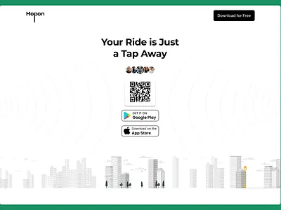 Hopon- Taxi App Download Hub/Landing Page animation illustration landing page minimal minimalistic product design rideshare taxi uber uiux visual design