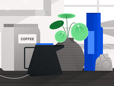 Coffee setup design illustration plants