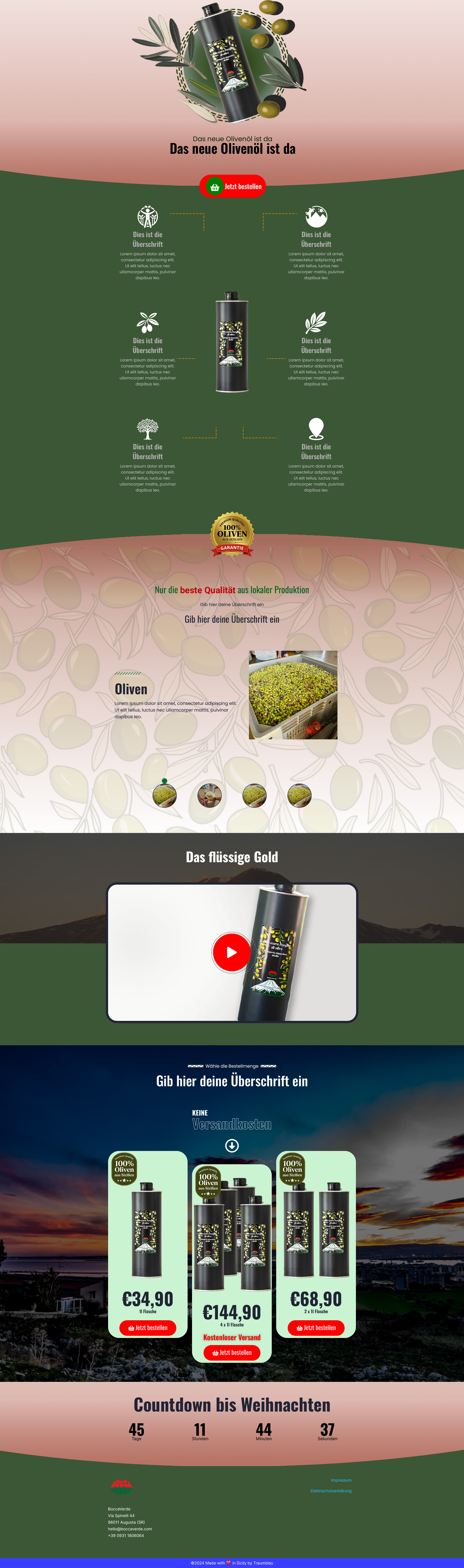 Example of Bocca Verde Landing Page - the new Olive Oil