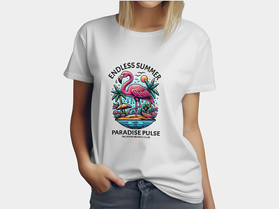 Summer t-shirt design beach flamingo graphic design illustration product design summer t shirt design typography vector