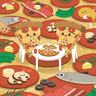 Pizza Party character cute food happy illustration illustrator pizza vector