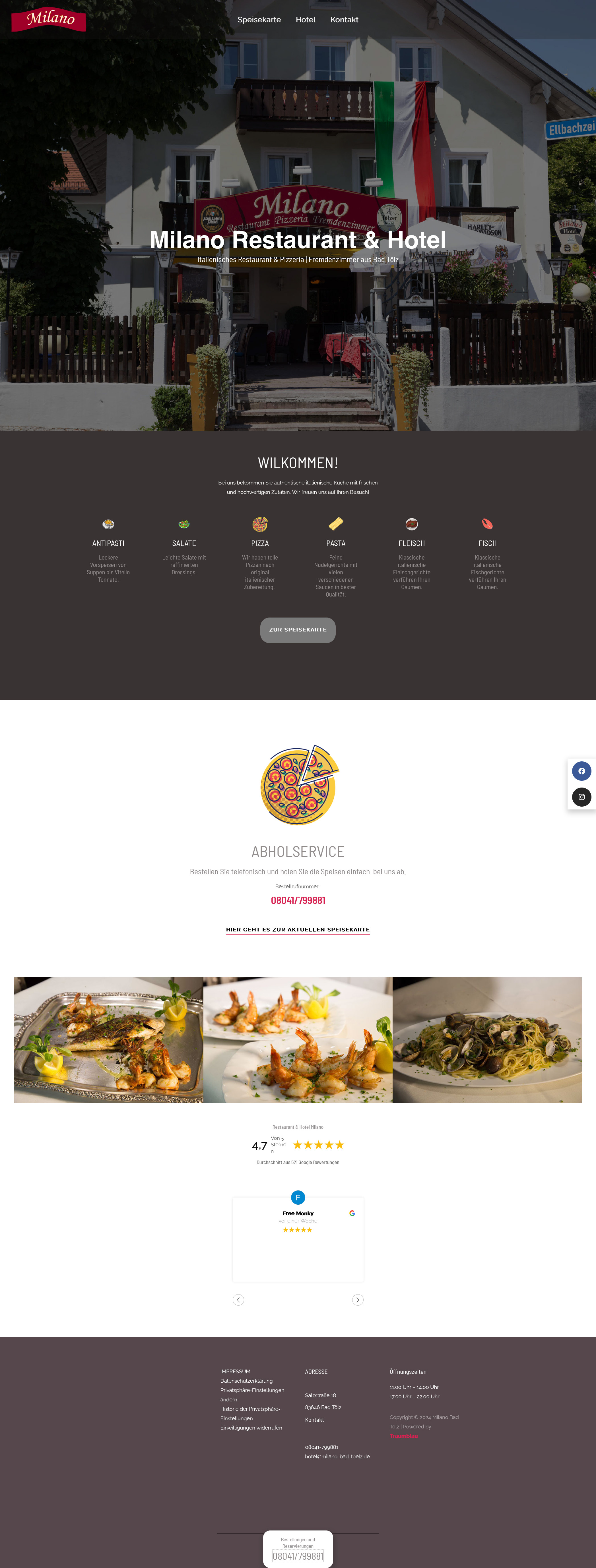 Example of Web Design Restaurant Pizzeria Milano  Bad Tölz