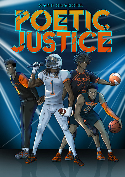 POETIC JUSTICE: GAME CHANGER art black and white character design comic comic book design drawing illustration manga ui