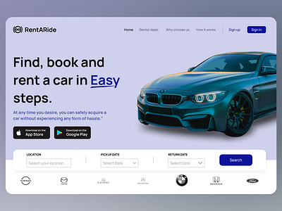 Landing Page Design booking car car booking car sharing car website customer service design e commerce ecommerce landing page logo product rent rental car ride startup ui ux web design website