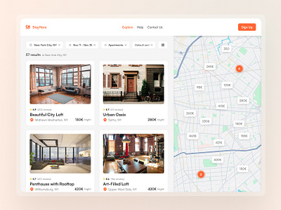 Explore Page | StayHere Booking cards explore inspiration listings results ui web design website