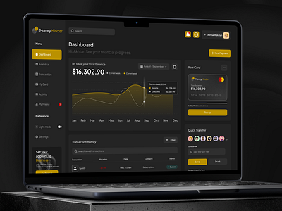 MoneMinder - Finance Management Dashboard branding clean design dashboard dashboard design finance dahboard finance management ui uiux design web design