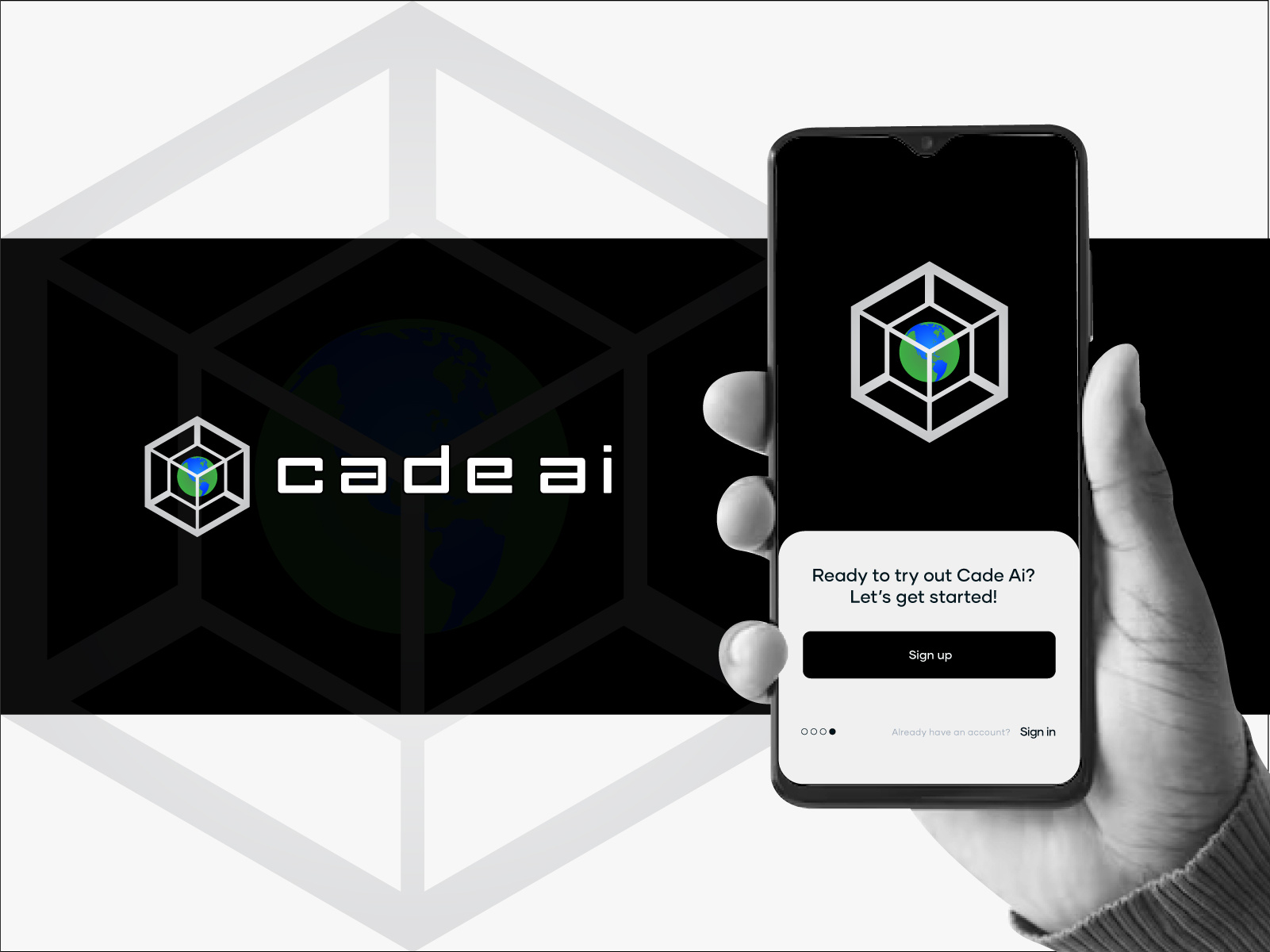 Cade Ai for tech startup branding code defi earth inside a tesseract globe logo icon logo logodesign logos mark minimalist logo modern logo platform saas simple logo software tech logo tesseract logo visual identity web3