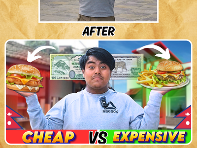 THUMBNAIL DESIGN: Cheap vs Expensive Burger !!! canva graphic design thumbnail design youtube youtube thumbnail design