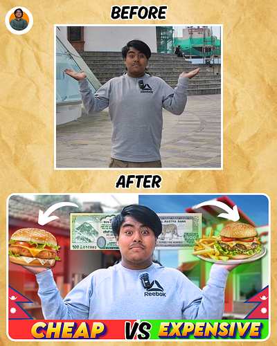 THUMBNAIL DESIGN: Cheap vs Expensive Burger !!! canva graphic design thumbnail design youtube youtube thumbnail design