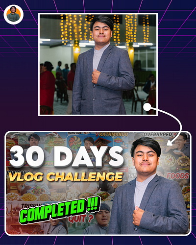 THUMBNAIL DESIGN: 30 Days Vlog Challenge Completed !!! adobe photoshop canva graphics design thumbnail design