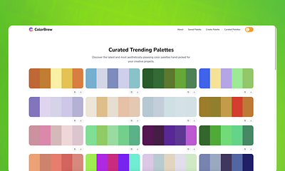 ColorBrew Trending Palettes UI🎨 app design beautiful design branding color palette color palette design colorful curated palette design graphic design homepage illustration landing page minimal motion graphics product design trending ui ui design user user interface