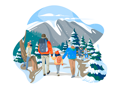 A series (69 pieces) for the website in Iceland art card character christmas card design header hero iceland illustration nature newyear peoples snow ui ux web winter